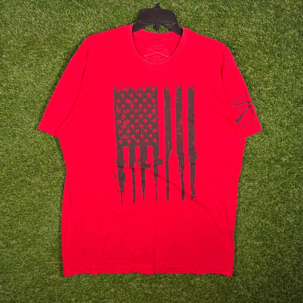Grunt Style Mens XL Red Rifle Flag Graphic T-Shirt Patriotic Short Sleeve Tee